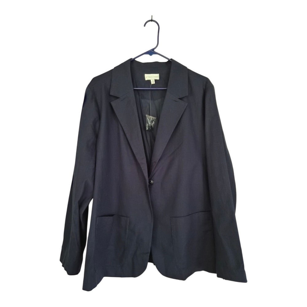 by Stacy London XL Navy Woven Cotton Blazer Single Button Career Workwear